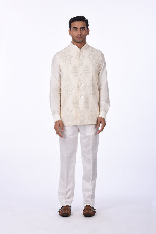 Ivory Embellished Nehru Jacket