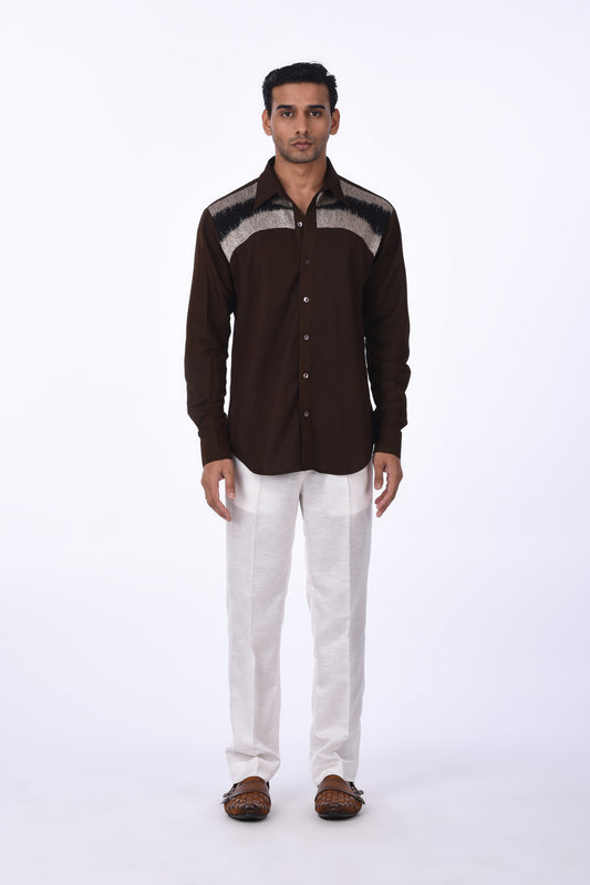 Dark Brown Shirt with Abstract Shoulder Panel