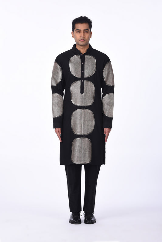 Black & Silver Abstract Kurta