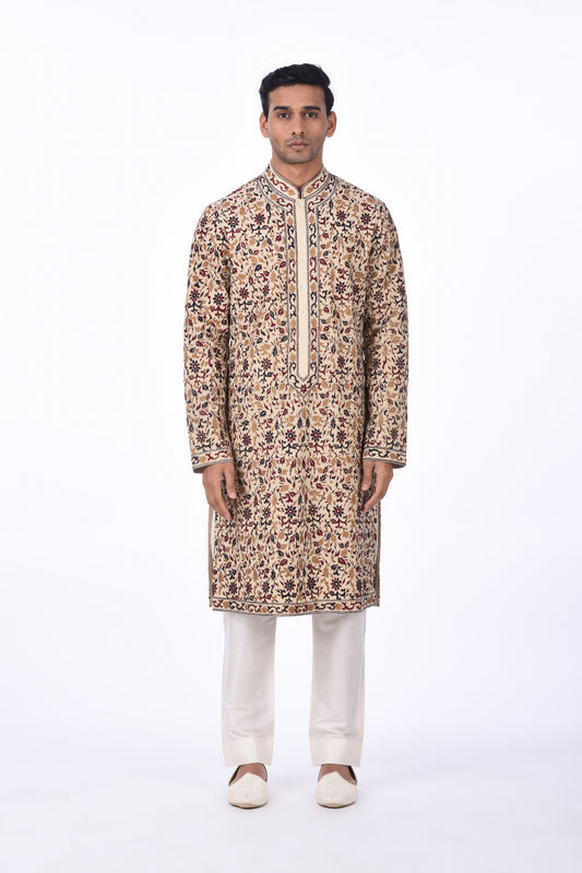 Ivory & Gold Full Embroidered Kurta