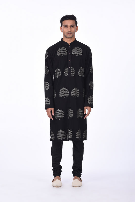 Black Kurta with Silver Tree Motif