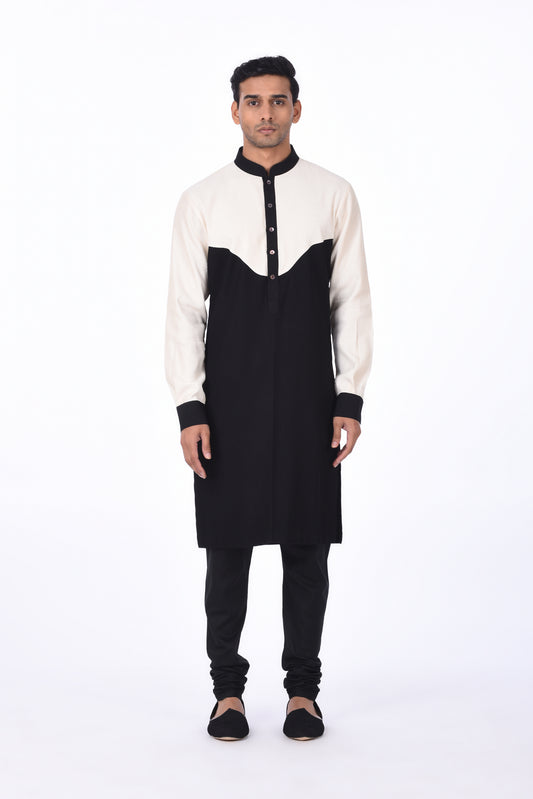 Black and Ivory Color Block Kurta
