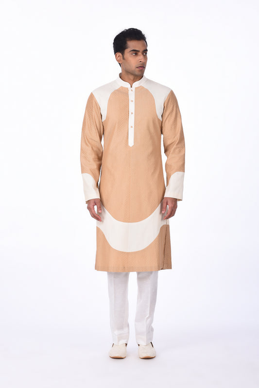 Tan and Ivory Color Block Kurta