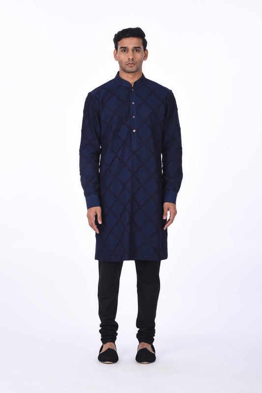 Navy Blue Diamond Pattern Kurta
