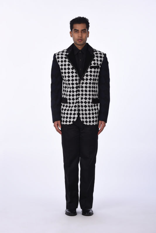 White & Black Argyle Checkered Waistcoat
