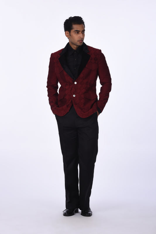 Maroon Jacquard Formal Blazer