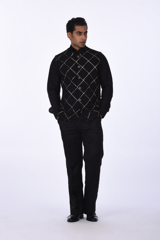 Black Quilted Waistcoat with Gold Accents