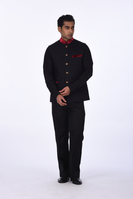 Black Quilted Waistcoat with Maroon Accents