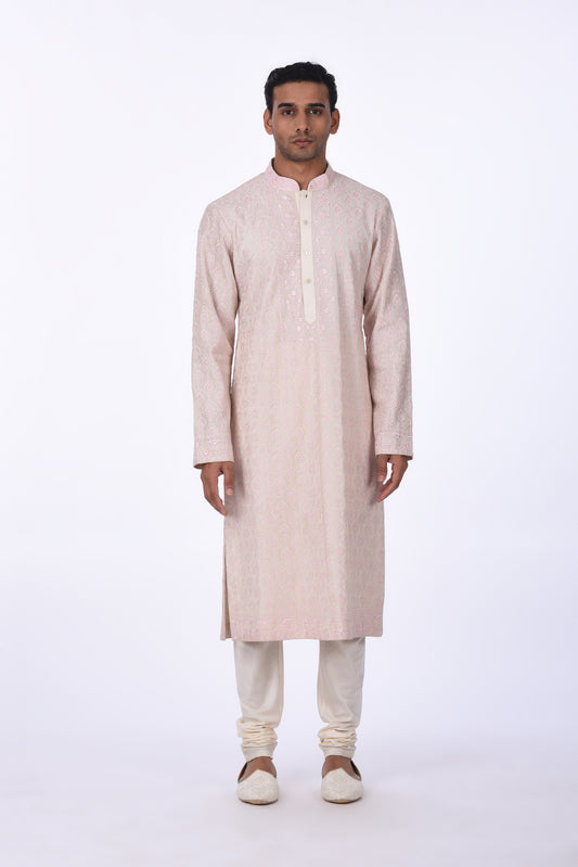Pink Jacquard Kurta Pajama