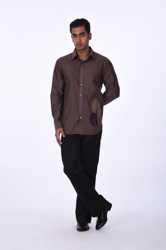 Brown Woven Shirt with Circle Embellishments