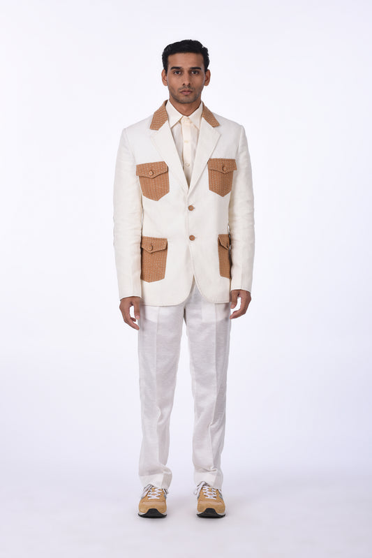 Cream & Brown Patchwork Blazer