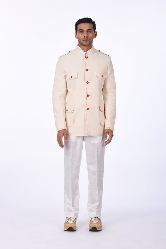 Off-White Safari Blazer with Red Detailing